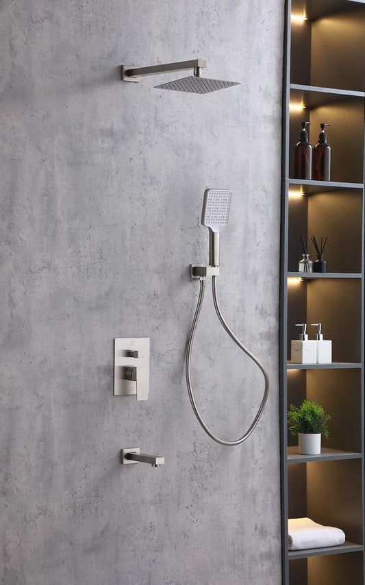 Elegant Furniture & Lighting - Petar Complete Shower and Tub Faucet with Rough-in Valve in Brushed Nickel - FAS-9004BNK veiw 2