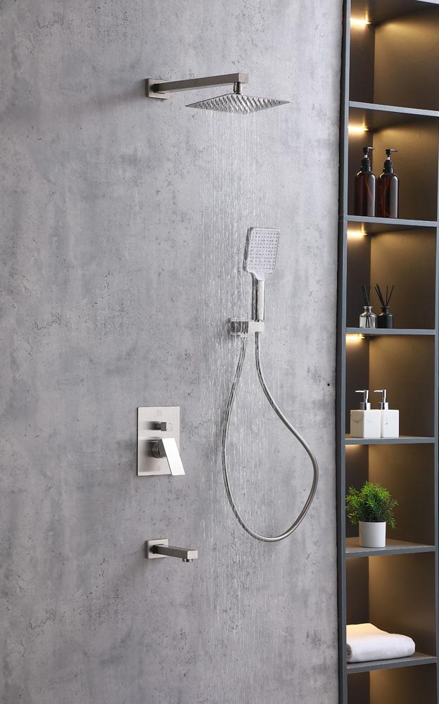 Elegant Furniture & Lighting - Petar Complete Shower and Tub Faucet with Rough-in Valve in Brushed Nickel - FAS-9004BNK veiw 3