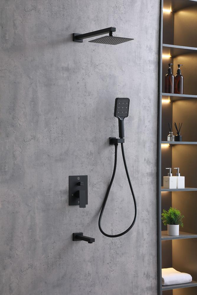Elegant Furniture & Lighting - Petar Complete Shower and Tub Faucet with Rough-in Valve in Matte Black - FAS-9004MBK veiw 2