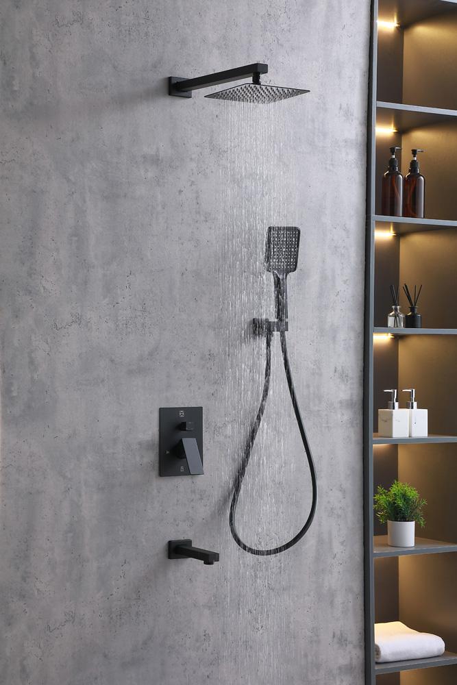 Elegant Furniture & Lighting - Petar Complete Shower and Tub Faucet with Rough-in Valve in Matte Black - FAS-9004MBK veiw 3