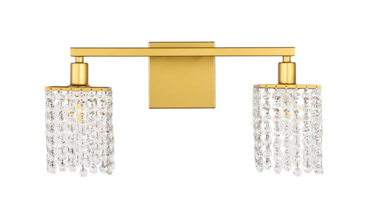 Elegant Furniture & Lighting - Phineas 2 light Brass and Clear Crystals wall sconce - LD7008BR veiw 1