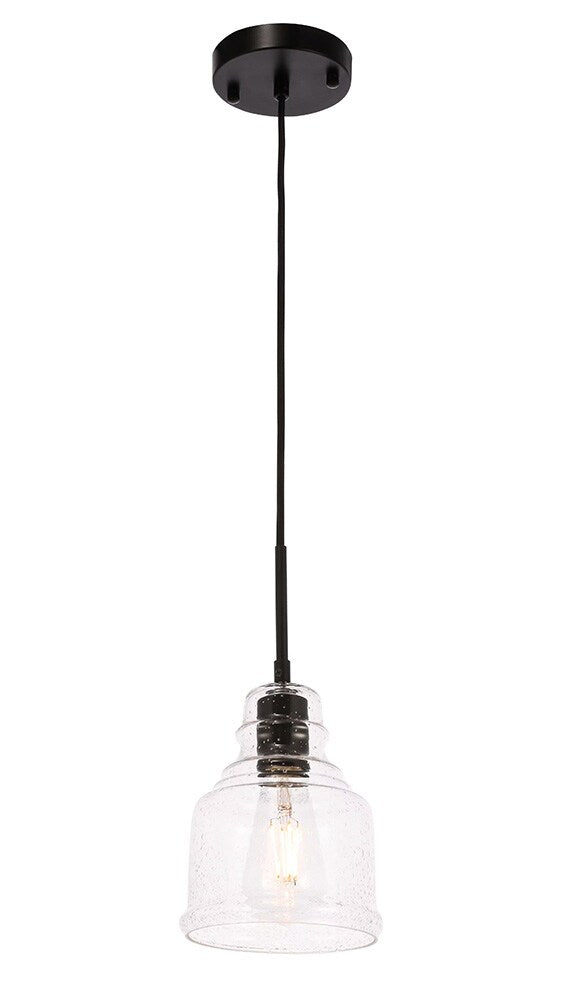 Elegant Furniture & Lighting - Pierce 1 light Black and Clear seeded glass pendant - LD6195BK veiw 1