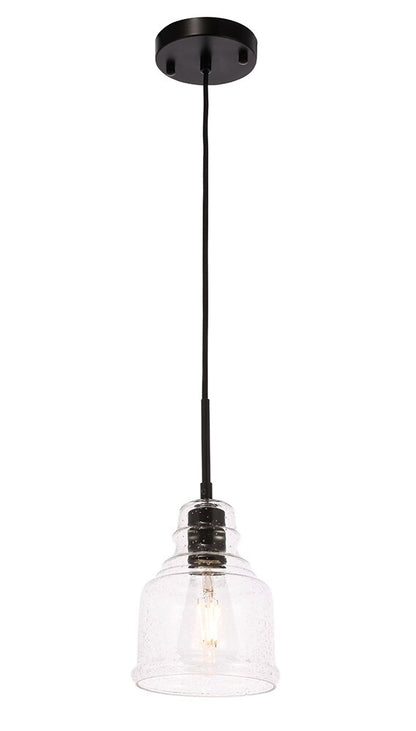 Elegant Furniture & Lighting - Pierce 1 light Black and Clear seeded glass pendant - LD6195BK veiw 1