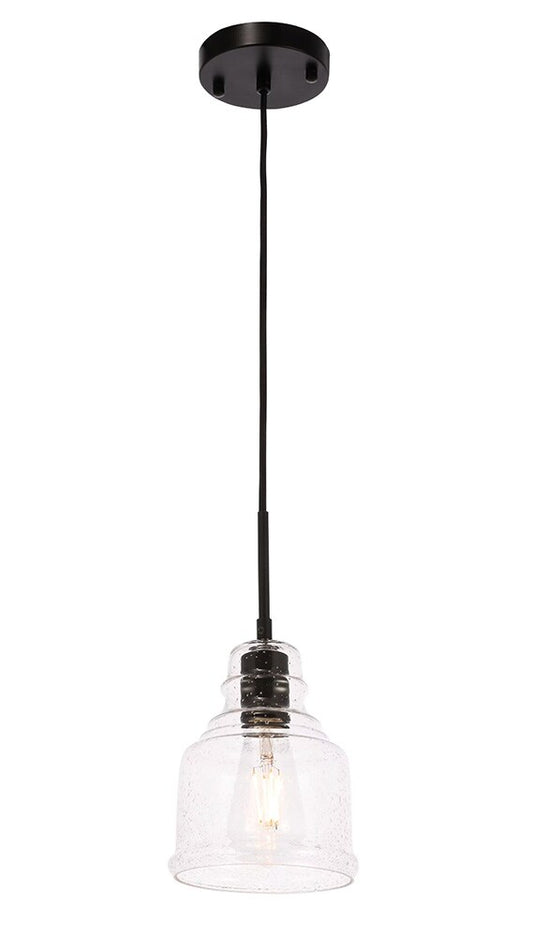 Elegant Furniture & Lighting - Pierce 1 light Black and Clear seeded glass pendant - LD6195BK veiw 1