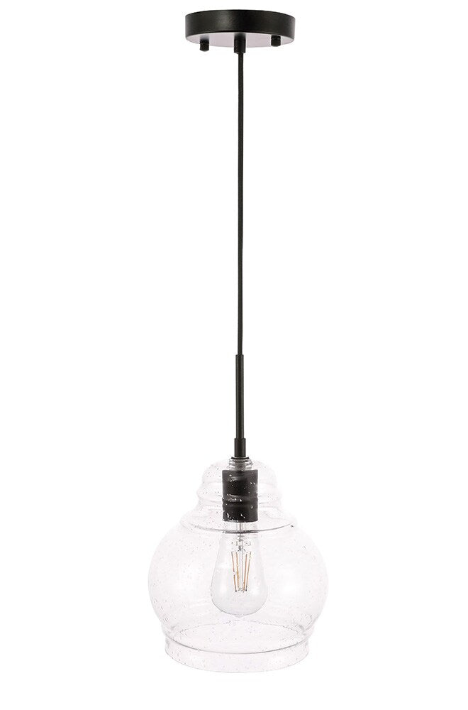 Elegant Furniture & Lighting - Pierce 1 light Black and Clear seeded glass pendant - LD6198BK view 1
