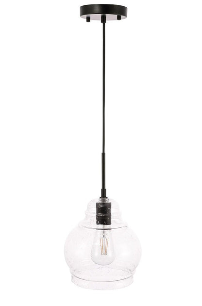 Elegant Furniture & Lighting - Pierce 1 light Black and Clear seeded glass pendant - LD6198BK view 1