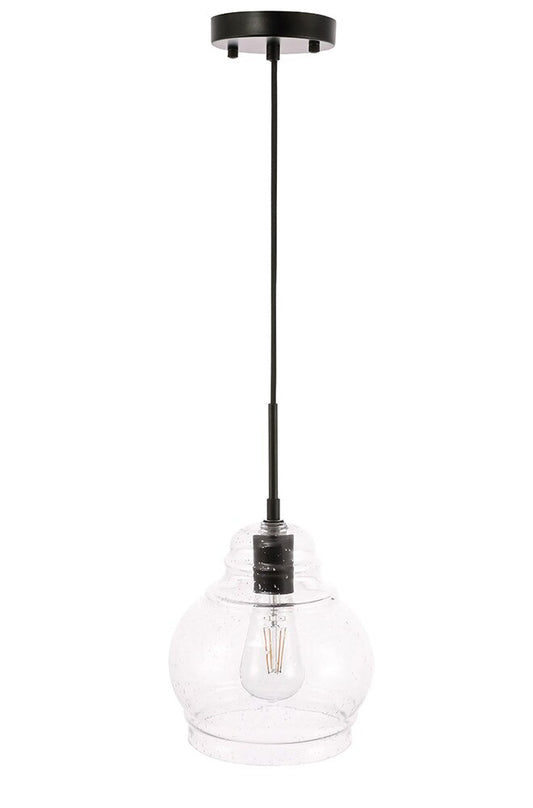 Elegant Furniture & Lighting - Pierce 1 light Black and Clear seeded glass pendant - LD6198BK view 1