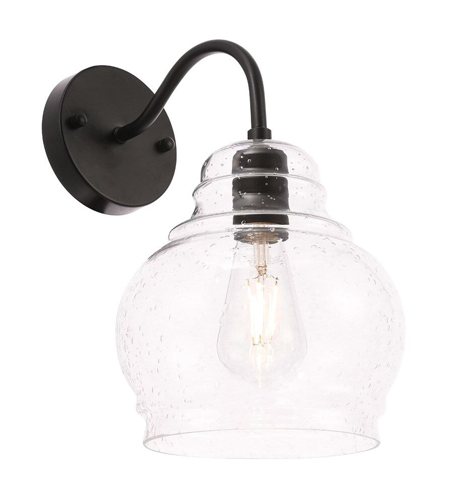 Elegant Furniture & Lighting - Pierce 1 light Black and Clear seeded glass wall sconce - LD6192BK view 1