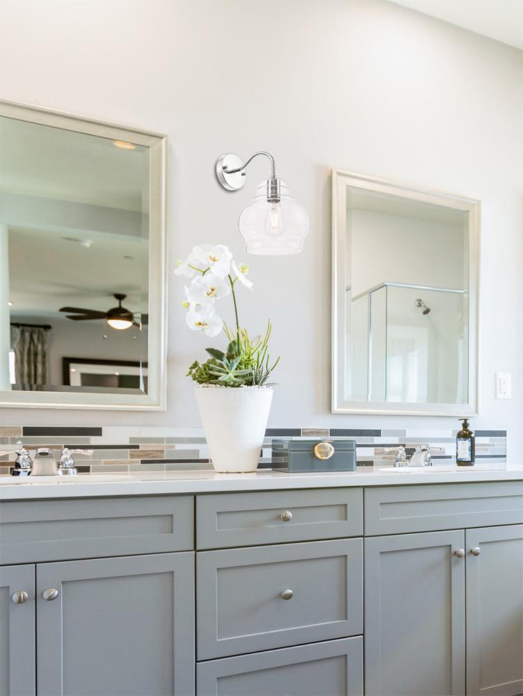 Elegant Furniture & Lighting - Pierce 1 light Chrome and Clear seeded glass wall sconce - LD6193C veiw 2