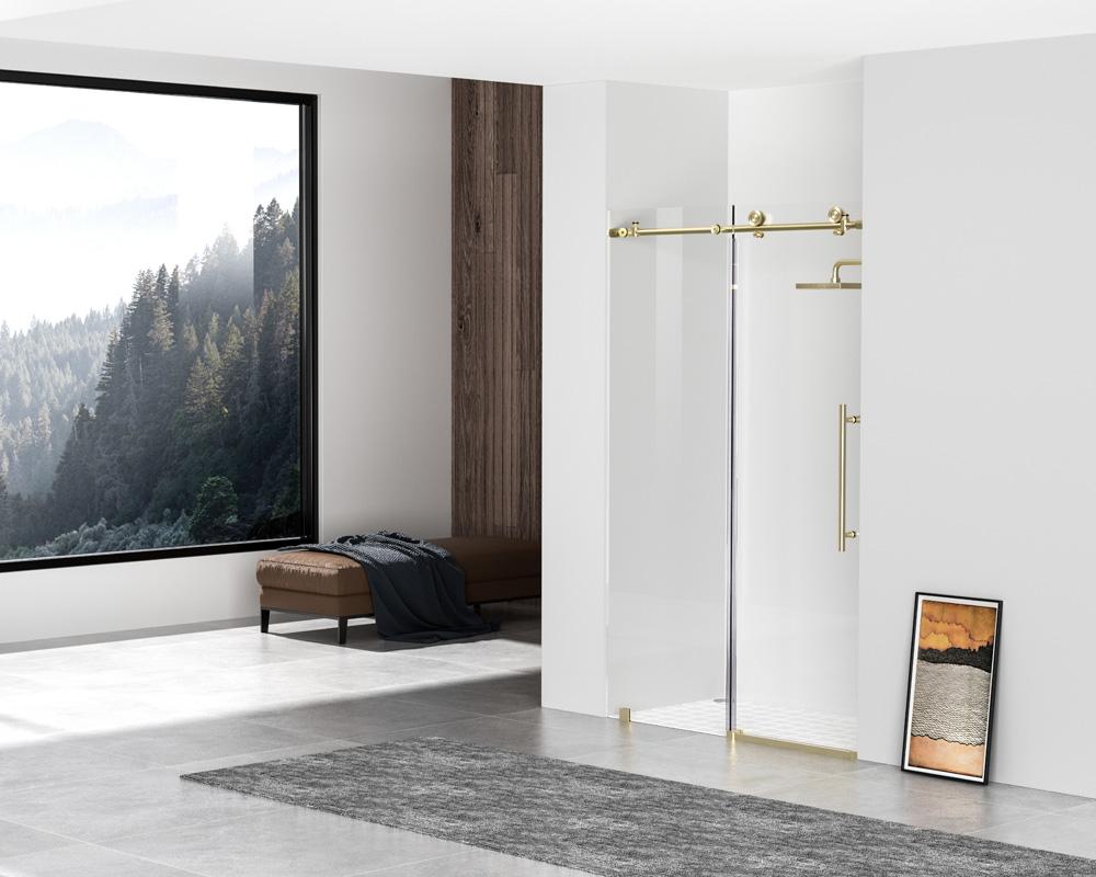 Elegant Furniture & Lighting - Raleigh Frameless shower door 48 x 76 Brushed Gold - SD101-4876BGD veiw 4