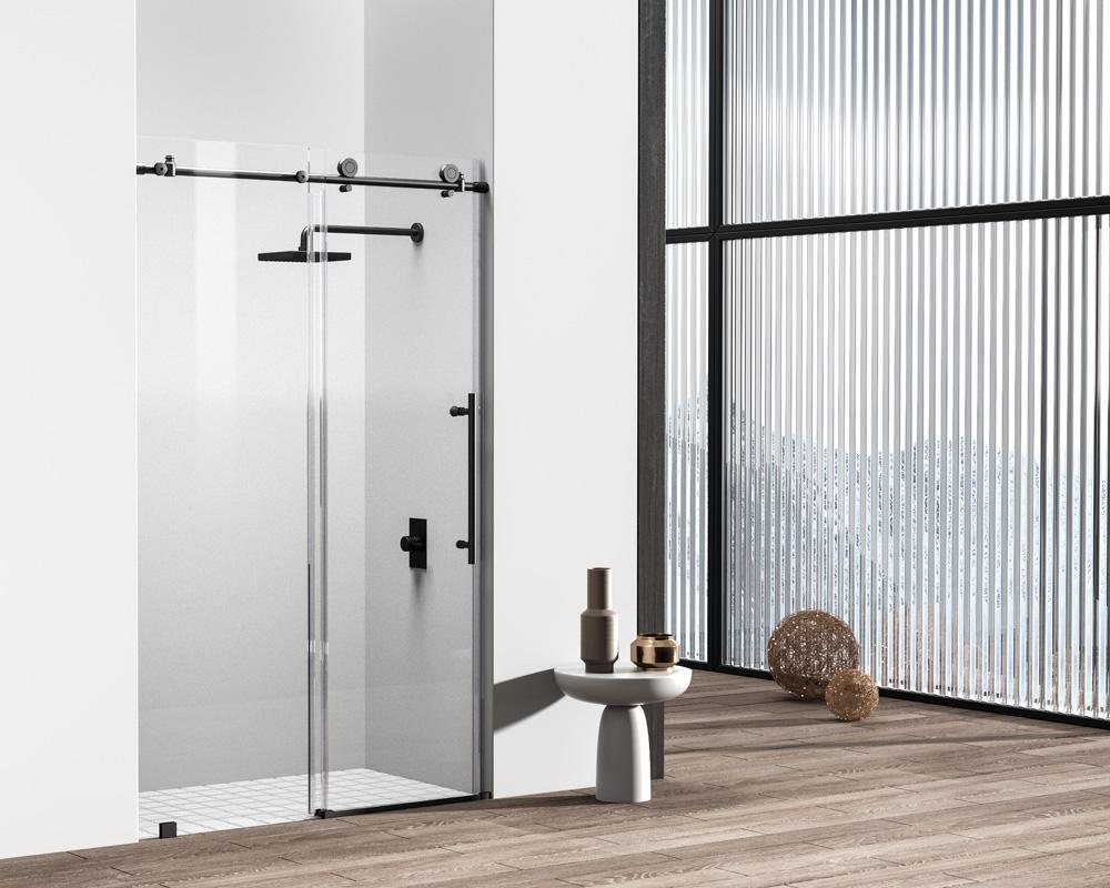 Elegant Furniture & Lighting - Raleigh Frameless shower door 48 x 76 Matte Black - SD101-4876MBK veiw 2
