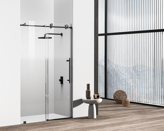 Elegant Furniture & Lighting - Raleigh Frameless shower door 48 x 76 Matte Black - SD101-4876MBK veiw 2