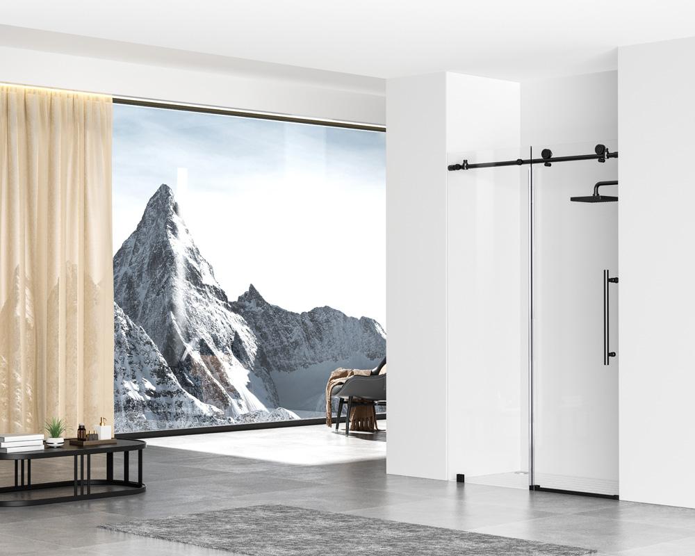 Elegant Furniture & Lighting - Raleigh Frameless shower door 48 x 76 Matte Black - SD101-4876MBK veiw 4