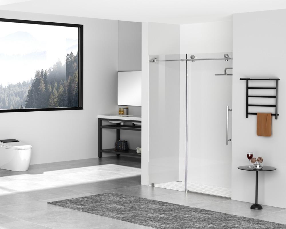 Elegant Furniture & Lighting - Raleigh Frameless shower door 60 x 76 Brushed Nickel - SD101-6076BNK veiw 3