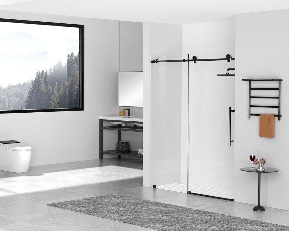 Elegant Furniture & Lighting - Raleigh Frameless shower door 60 x 76 Matte Black - SD101-6076MBK veiw 2