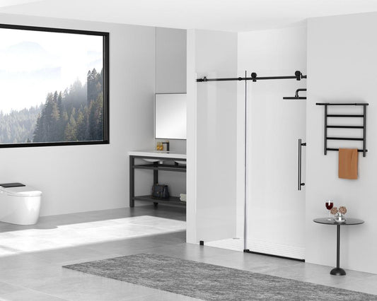 Elegant Furniture & Lighting - Raleigh Frameless shower door 60 x 76 Matte Black - SD101-6076MBK veiw 2