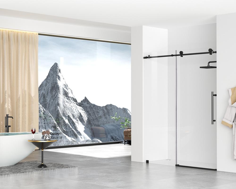 Elegant Furniture & Lighting - Raleigh Frameless shower door 60 x 76 Matte Black - SD101-6076MBK veiw 3