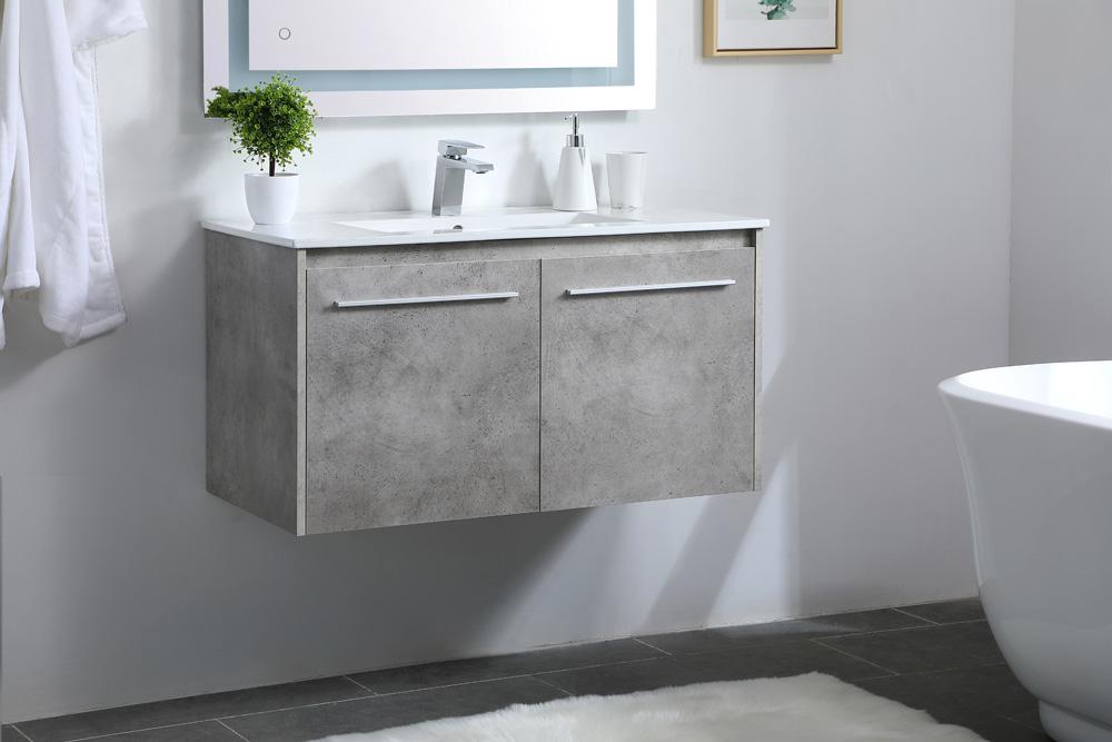 Elegant Furniture & Lighting - Rasina 36 inch Single Bathroom Floating Vanity in Concrete Grey - VF44036CG veiw 3