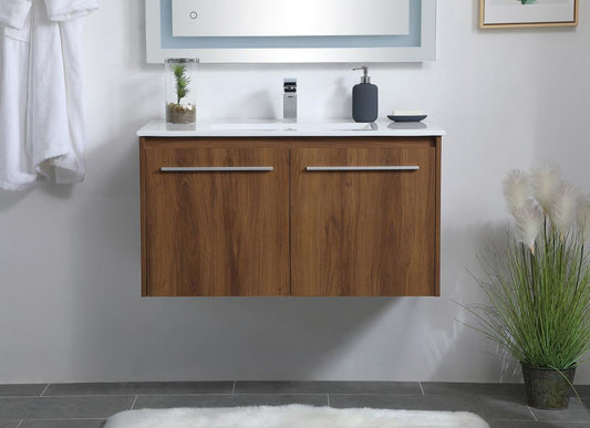 Elegant Furniture & Lighting - Rasina 36 inch Single Bathroom Floating Vanity in Walnut Brown - VF44036WB veiw 2