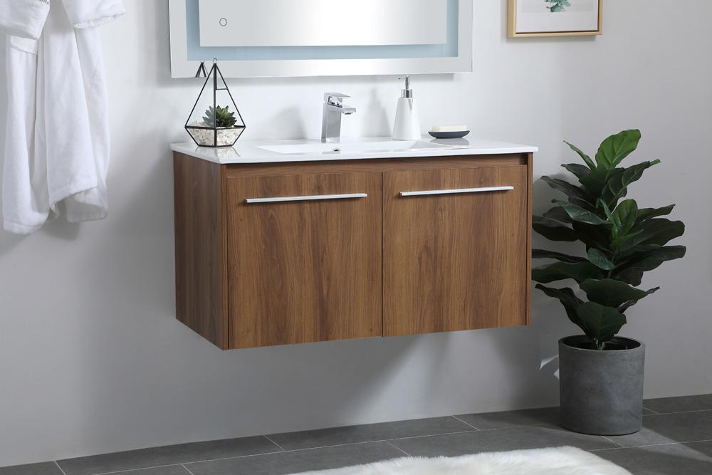 Elegant Furniture & Lighting - Rasina 36 inch Single Bathroom Floating Vanity in Walnut Brown - VF44036WB veiw 3
