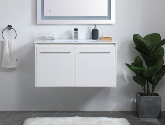 Elegant Furniture & Lighting - Rasina 36 inch Single Bathroom Floating Vanity in White - VF44036WH veiw 2