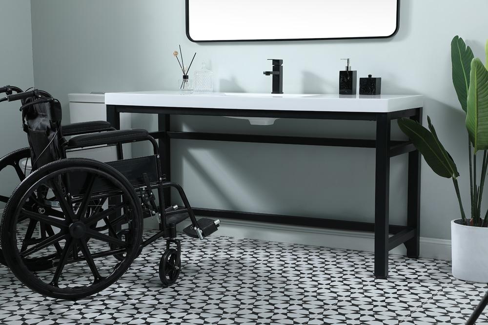 Elegant Furniture & Lighting - Raya 60 Inch ADA Compliant SIngle Bathroom Metal Vanity In Black - VF14560BK veiw 3
