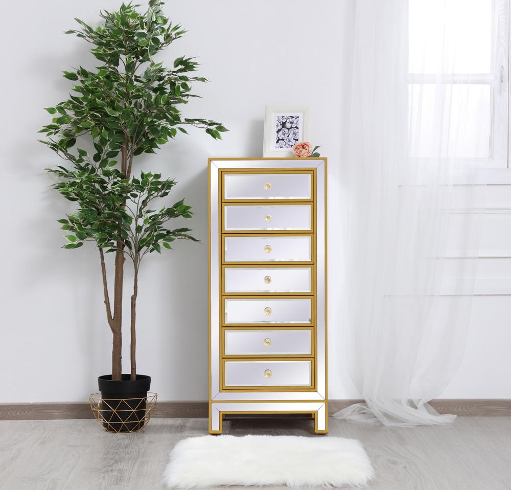 Elegant Furniture & Lighting - Reflexion Lingerie Chest 7 drawers 18in. W x 15in. D x 42in. H in antique silver paint - MF72047 veiw 2