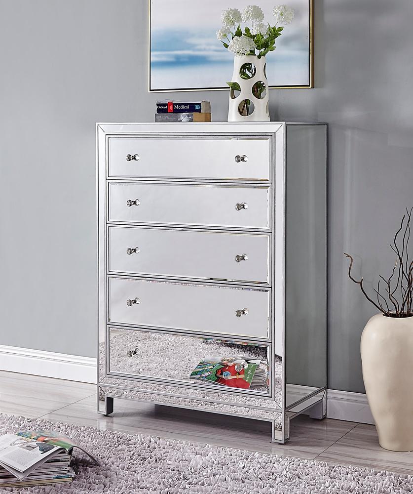 Elegant Furniture & Lighting - Reflexion Chest 5 drawers 34in. W x 16in. D x 48in. H in antique silver paint - MF72026 veiw 2