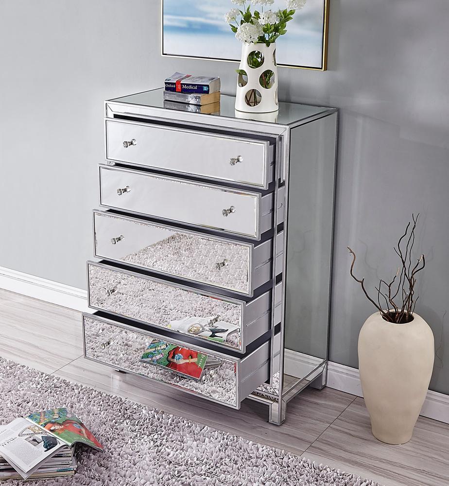 Elegant Furniture & Lighting - Reflexion Chest 5 drawers 34in. W x 16in. D x 48in. H in antique silver paint - MF72026 veiw 3