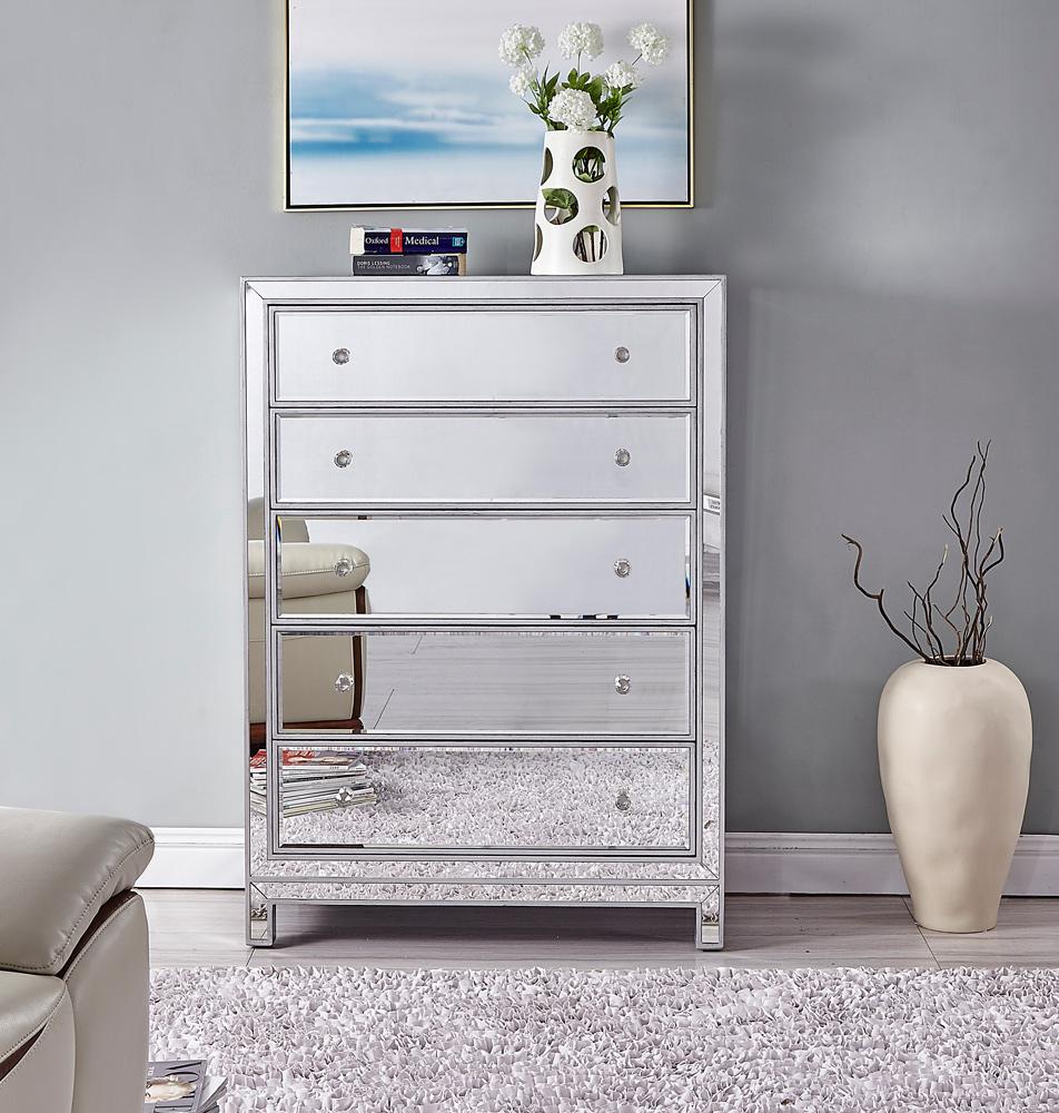 Elegant Furniture & Lighting - Reflexion Chest 5 drawers 34in. W x 16in. D x 48in. H in antique silver paint - MF72026 veiw 13