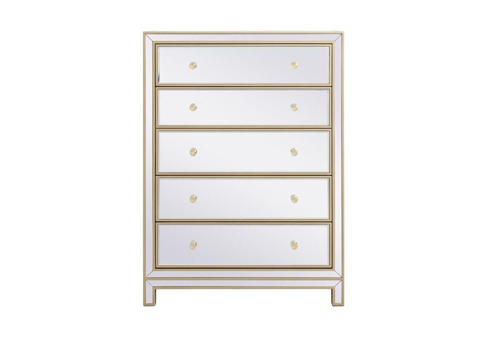 Elegant Furniture & Lighting - Reflexion 34 inch mirrored five drawer cabinet in gold - MF72026G veiw 1