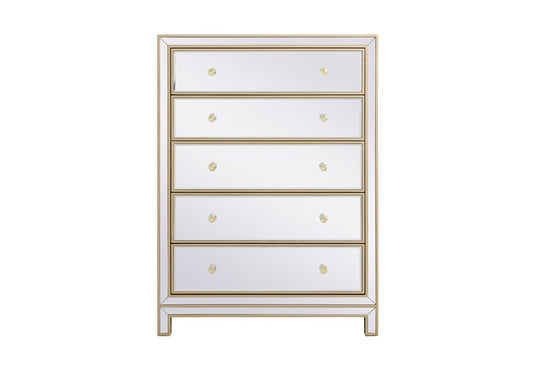 Elegant Furniture & Lighting - Reflexion 34 inch mirrored five drawer cabinet in gold - MF72026G veiw 1