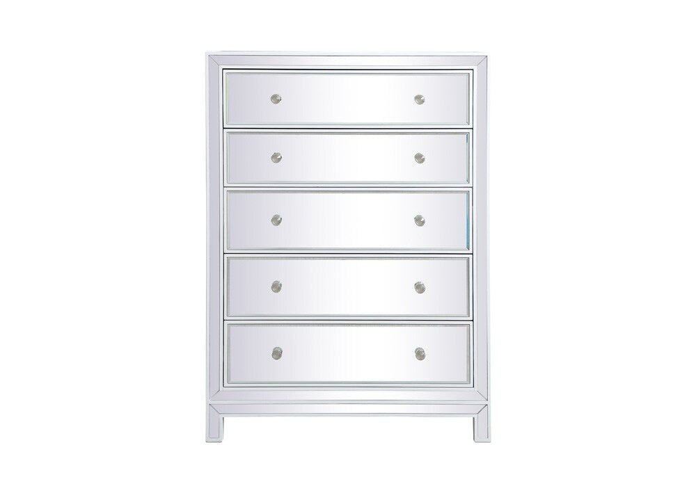 Elegant Furniture & Lighting - Reflexion 34 inch mirrored five drawer cabinet in white - MF72026WH veiw 1