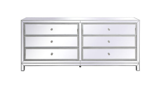 Elegant Furniture & Lighting - Reflexion 72 in. mirrored six drawer chest in antique silver - MF73672S veiw 1