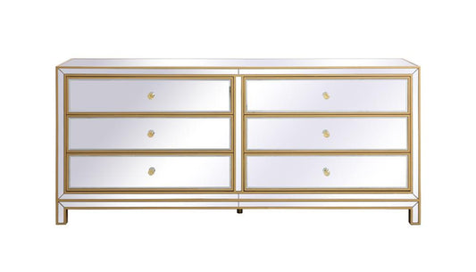 Elegant Furniture & Lighting - Reflexion 72 in. mirrored six drawer chest in gold - MF73672G veiw 1