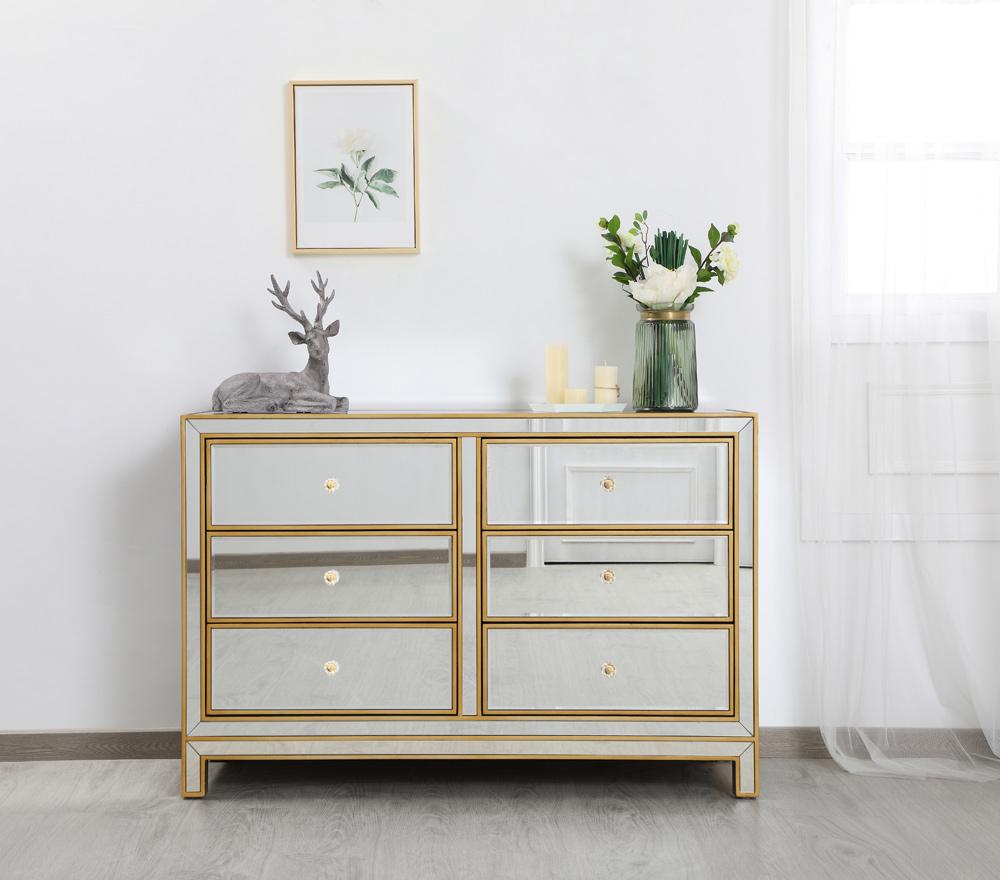Elegant Furniture & Lighting - Reflexion Cabinet 6 drawers 48in. W x 18in. Din. x 32in. H in gold - MF72017G veiw 2
