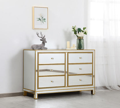 Elegant Furniture & Lighting - Reflexion Cabinet 6 drawers 48in. W x 18in. Din. x 32in. H in gold - MF72017G veiw 3