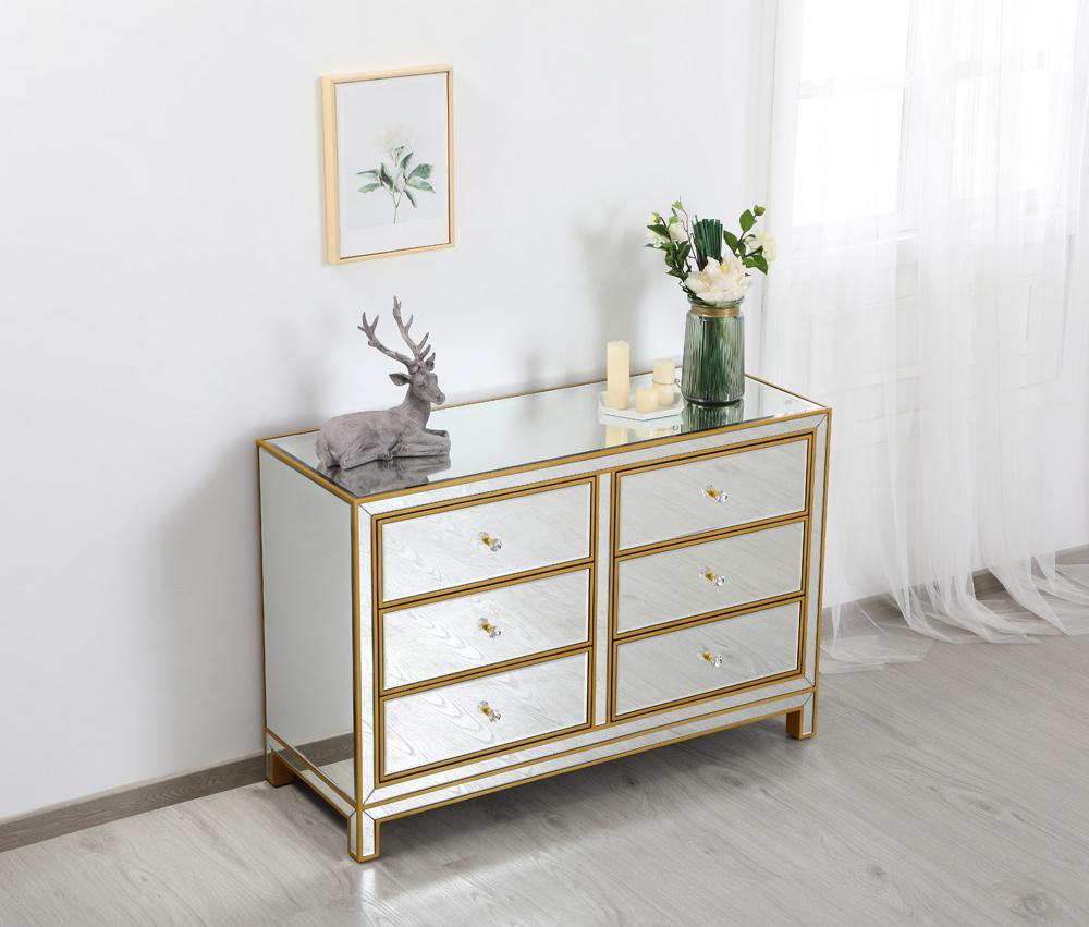 Elegant Furniture & Lighting - Reflexion Cabinet 6 drawers 48in. W x 18in. Din. x 32in. H in gold - MF72017G veiw 4