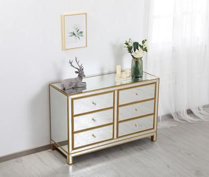 Elegant Furniture & Lighting - Reflexion Cabinet 6 drawers 48in. W x 18in. Din. x 32in. H in gold - MF72017G veiw 4