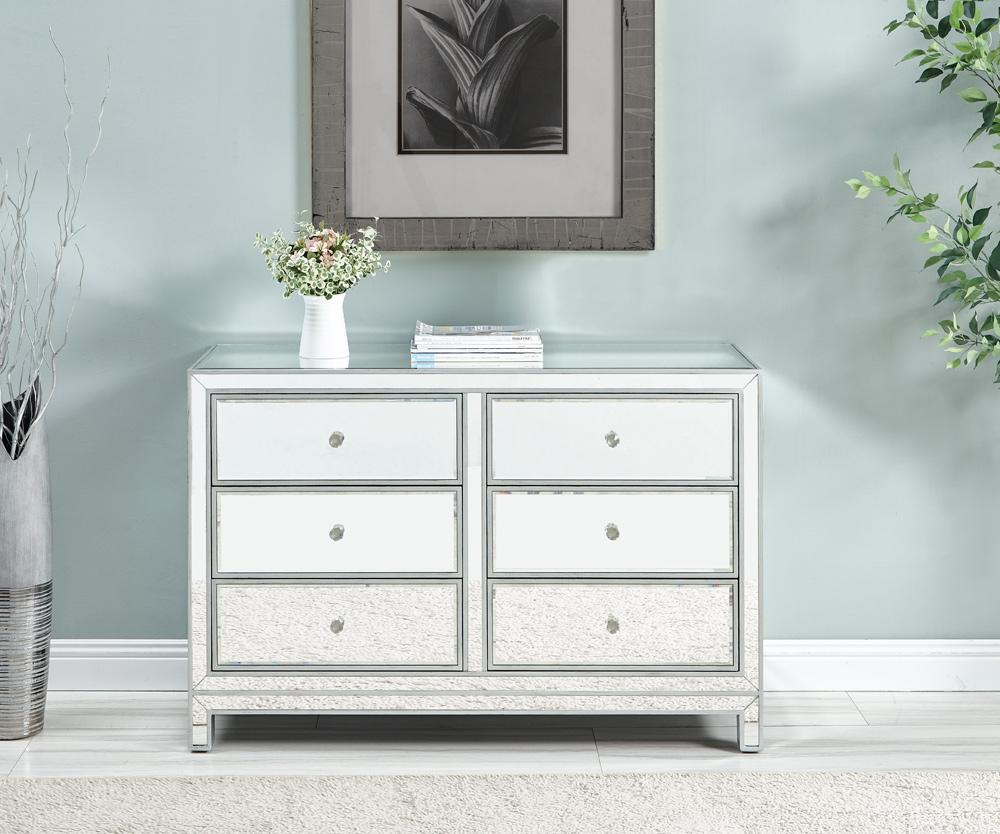 Elegant Furniture & Lighting - Reflexion Dresser 6 drawers 48in. W x 18in. Din. x 32in. H in antique silver paint - MF72017 veiw 3