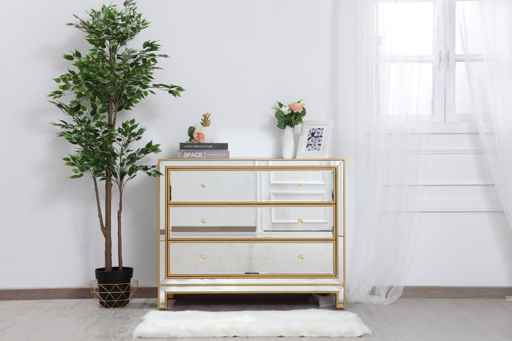 Elegant Furniture & Lighting - Reflexion Chest 3 drawers 40in. W x 16in. D x 32in. H in gold - MF72019G veiw 2