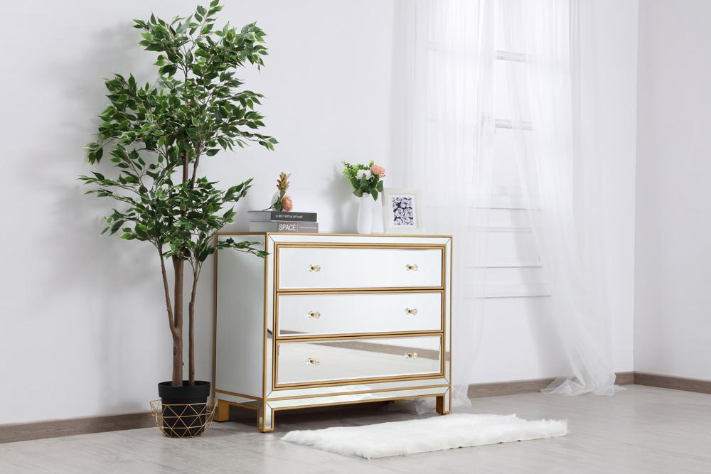 Elegant Furniture & Lighting - Reflexion Chest 3 drawers 40in. W x 16in. D x 32in. H in gold - MF72019G veiw 3