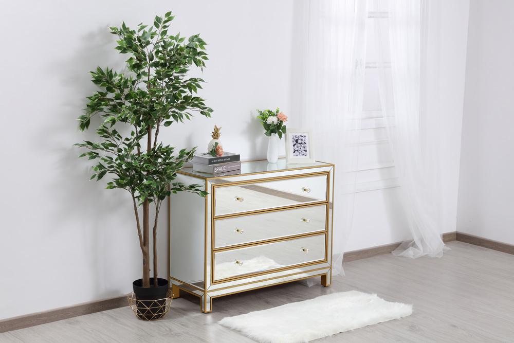 Elegant Furniture & Lighting - Reflexion Chest 3 drawers 40in. W x 16in. D x 32in. H in gold - MF72019G veiw 4