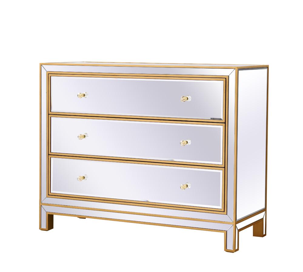 Elegant Furniture & Lighting - Reflexion Chest 3 drawers 40in. W x 16in. D x 32in. H in gold - MF72019G veiw 5