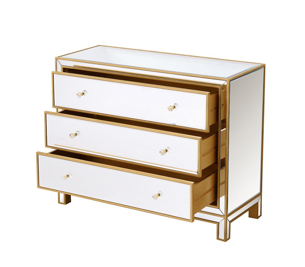 Elegant Furniture & Lighting - Reflexion Chest 3 drawers 40in. W x 16in. D x 32in. H in gold - MF72019G veiw 7