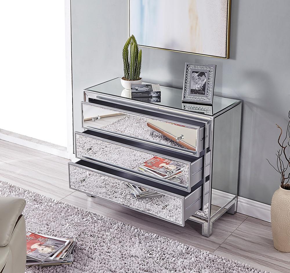 Elegant Furniture & Lighting - Reflexion Chest 3 drawers 40in. W x 16in. D x 32in. H in antique silver paint - MF72019 veiw 2