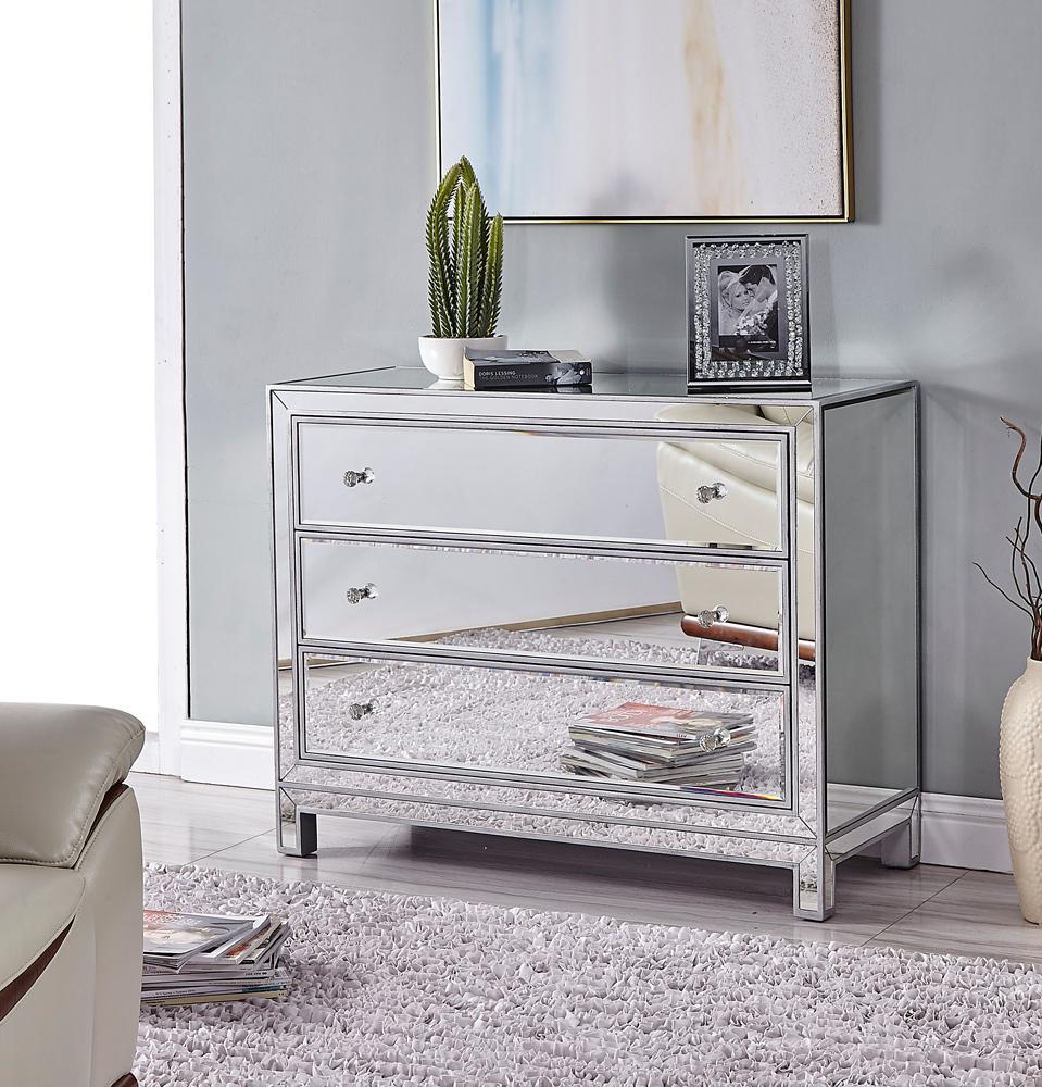 Elegant Furniture & Lighting - Reflexion Chest 3 drawers 40in. W x 16in. D x 32in. H in antique silver paint - MF72019 veiw 3