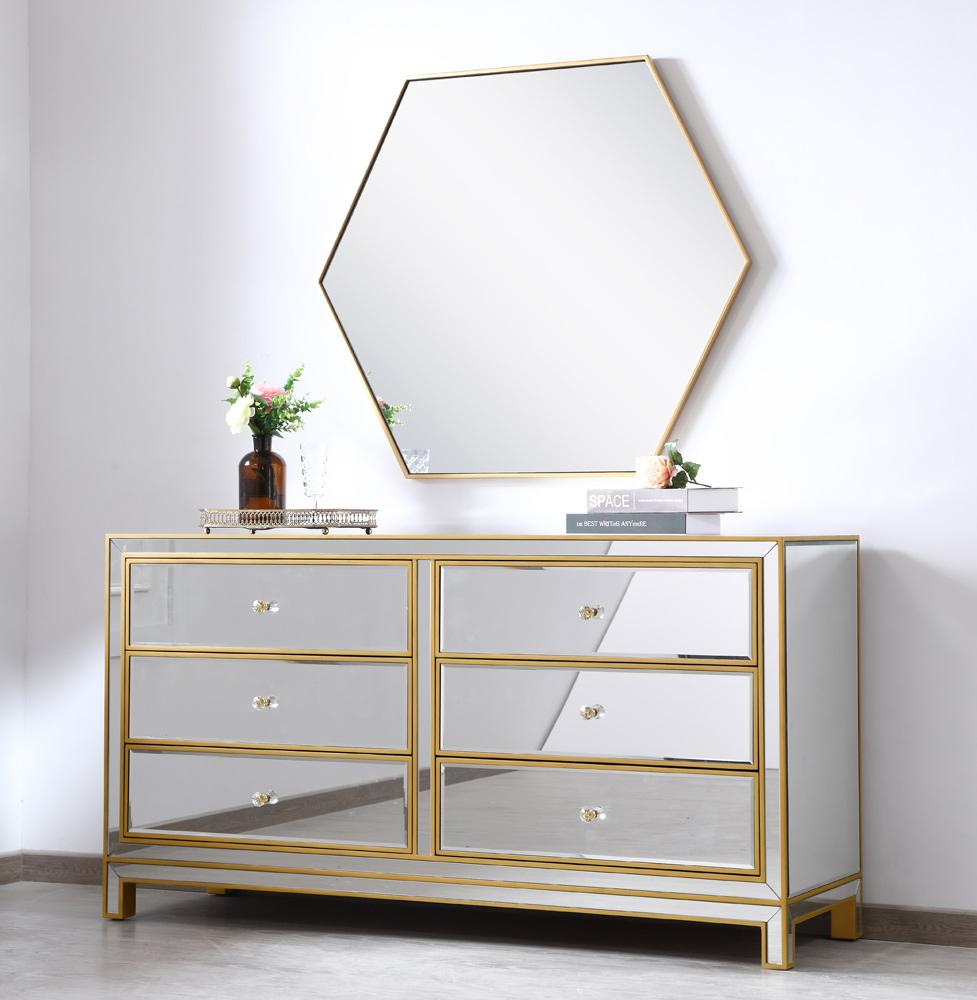 Elegant Furniture & Lighting - Reflexion Cabinet 6 drawers 60in. W x 18in. D x 32in. H in gold - MF72036G veiw 3