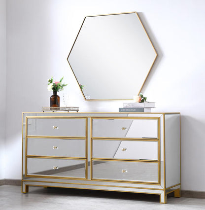 Elegant Furniture & Lighting - Reflexion Cabinet 6 drawers 60in. W x 18in. D x 32in. H in gold - MF72036G veiw 3