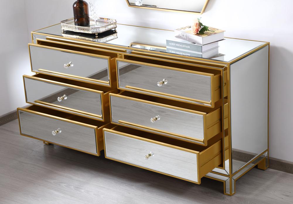 Elegant Furniture & Lighting - Reflexion Cabinet 6 drawers 60in. W x 18in. D x 32in. H in gold - MF72036G veiw 4